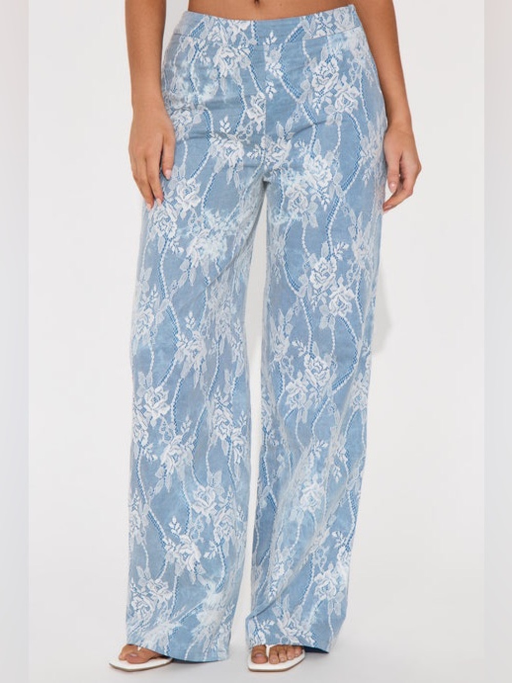 Fashion Nova Marietta Lace Pants Light Blue Lace-Overlay Wide Leg Pants